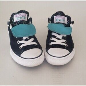 Converse All Star Double Tongue Low Black Aqua Plaid 655324F Women Junior Sz 3